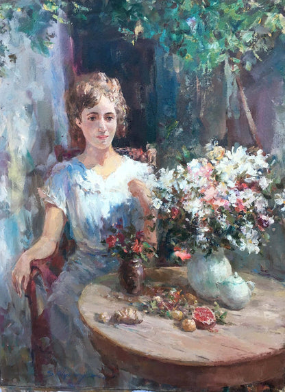 Pensive girl oil painting
