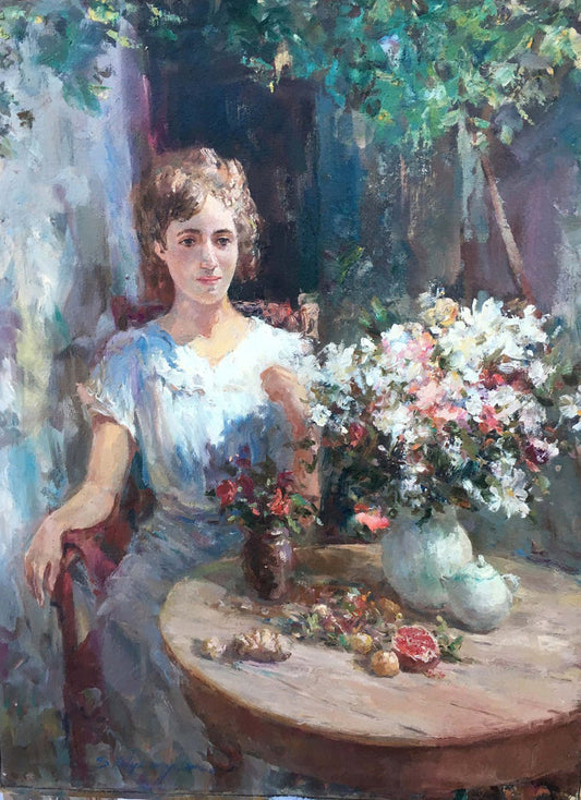 Pensive girl oil painting