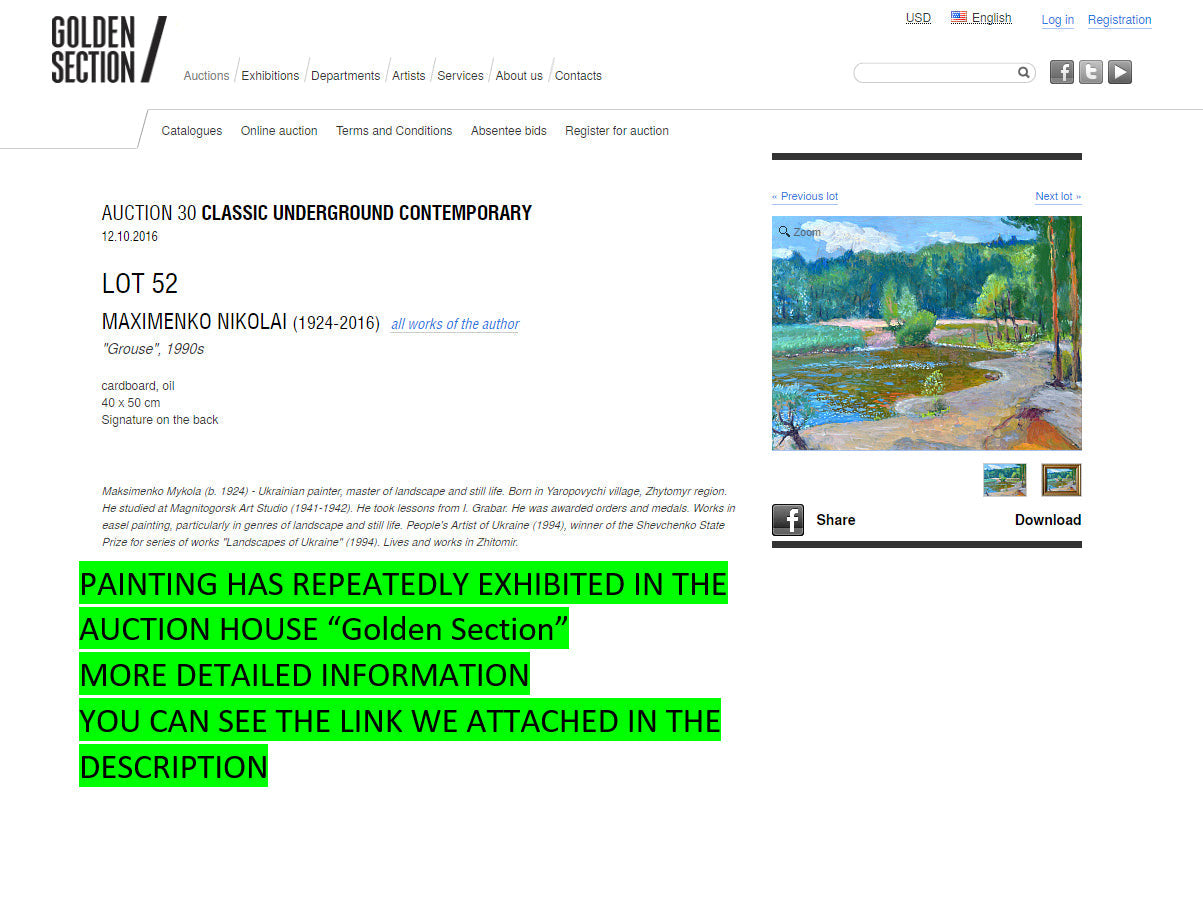 Oil painting Grouse Maksimenko Mykola