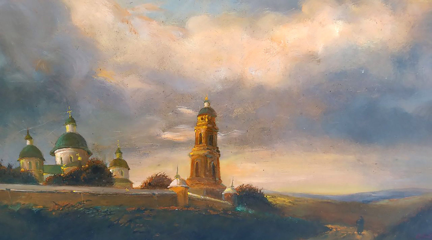 Oil painting Evening landscape Unknown author