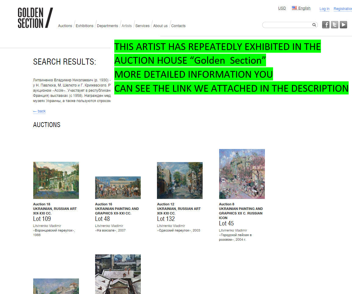 Oil painting Urban landscape Litvinenko Vladimir Nikolaevich