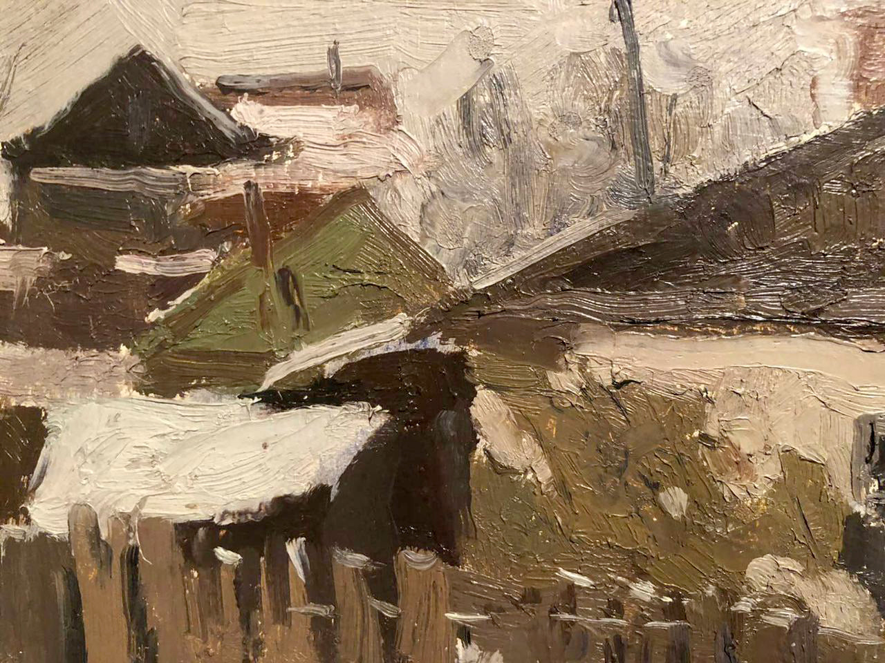 Oil painting Winter village life Unknown artist