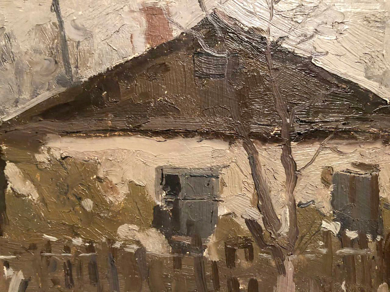 Oil painting Winter village life Unknown artist