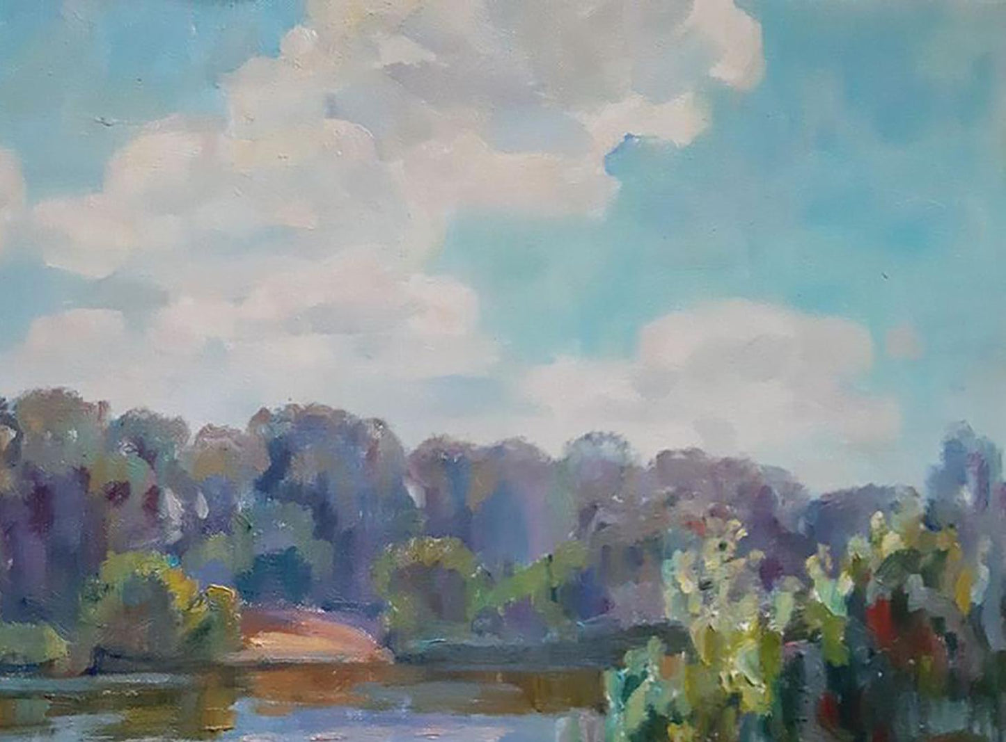 Oil painting Summer River Landscape 