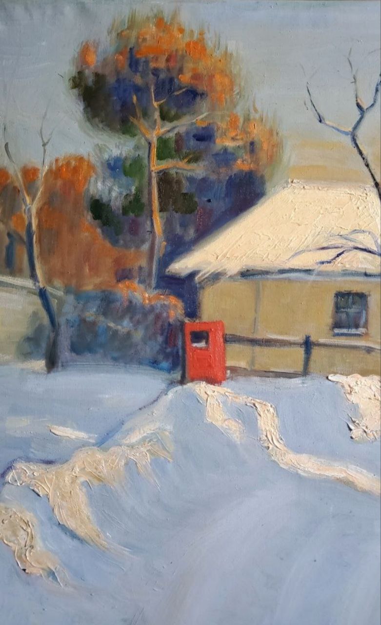 Oil painting Winter village portrait Daniil Litvinov