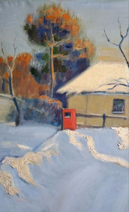 Oil painting Winter village portrait Daniil Litvinov