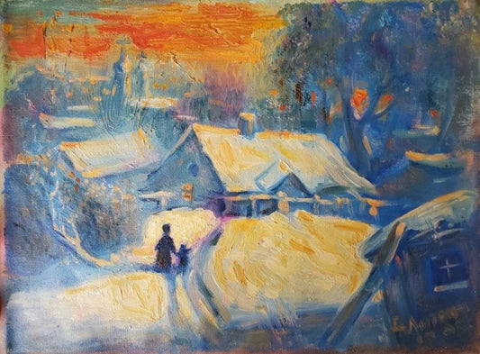 Oil painting Winter evening Litvinov Daniil Olegovich