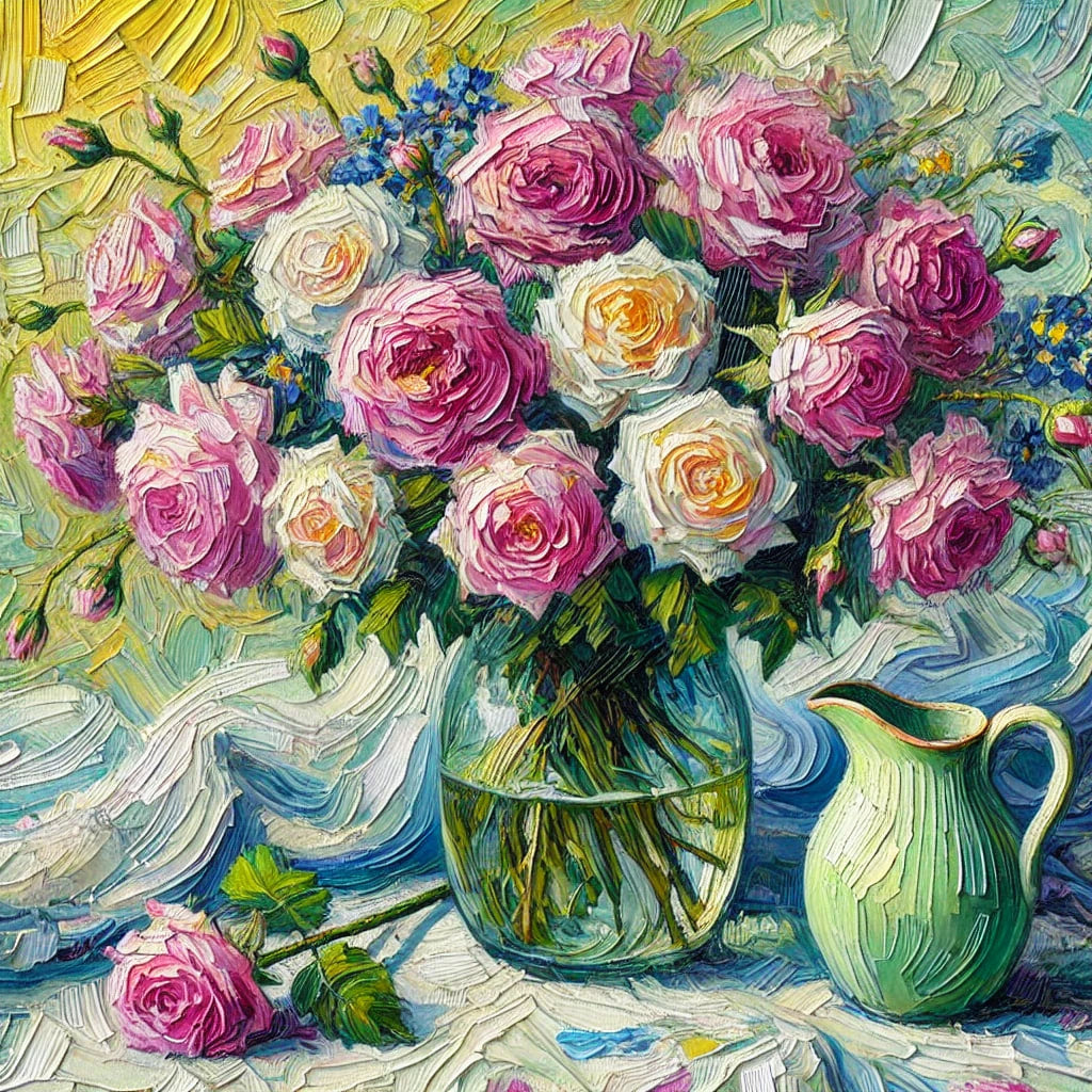 Custom painting for Rishi "White & Pink Roses"