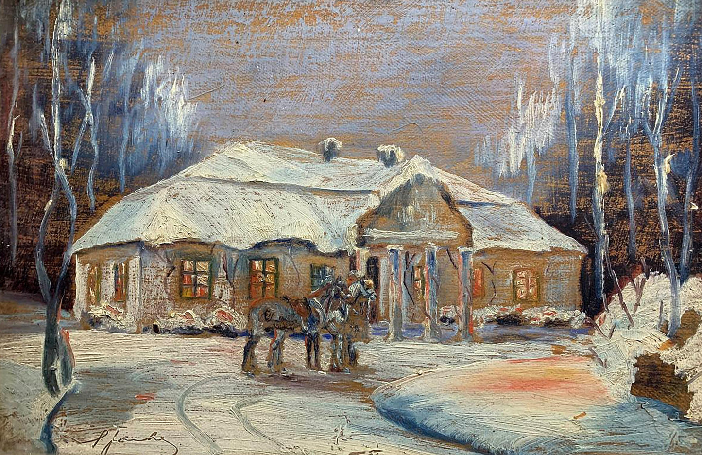 Oil painting Winter evening Yarotsky Stanislav (Jarocki)