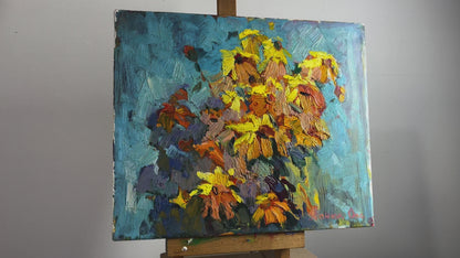 Oil painting Bouquet of yellow flowers Oksana Ivanyuk
