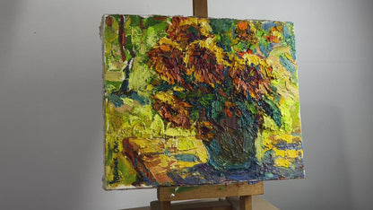 Oil painting Evening sunflowers in a vase Ivanyuk Oksana