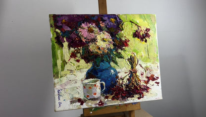 Oil painting viburnum on the table Ivanyuk Oksana