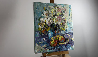Oil painting Morning breakfast with flowers Oksana Ivanyuk