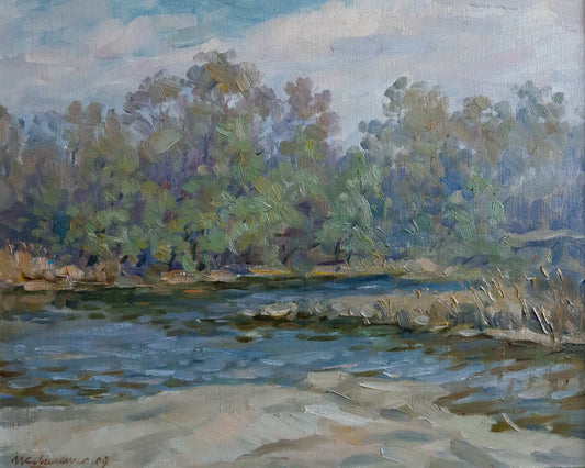 Oil painting River by the forest Kovalenko Ivan Mikhailovich